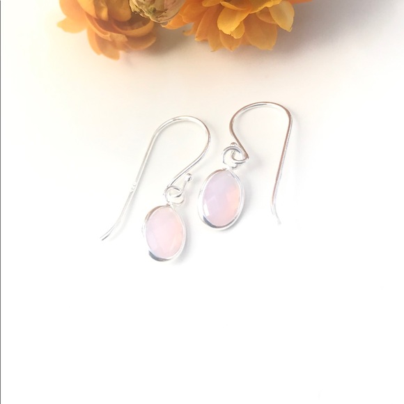 Tiny Nano Pink Opal Sterling Silver Earrings - Picture 4 of 7